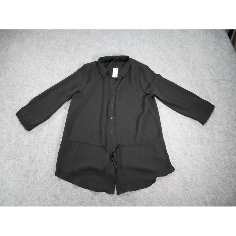 The Limited Blouse Sheer Womens Small Black Button Up Belted Pocket